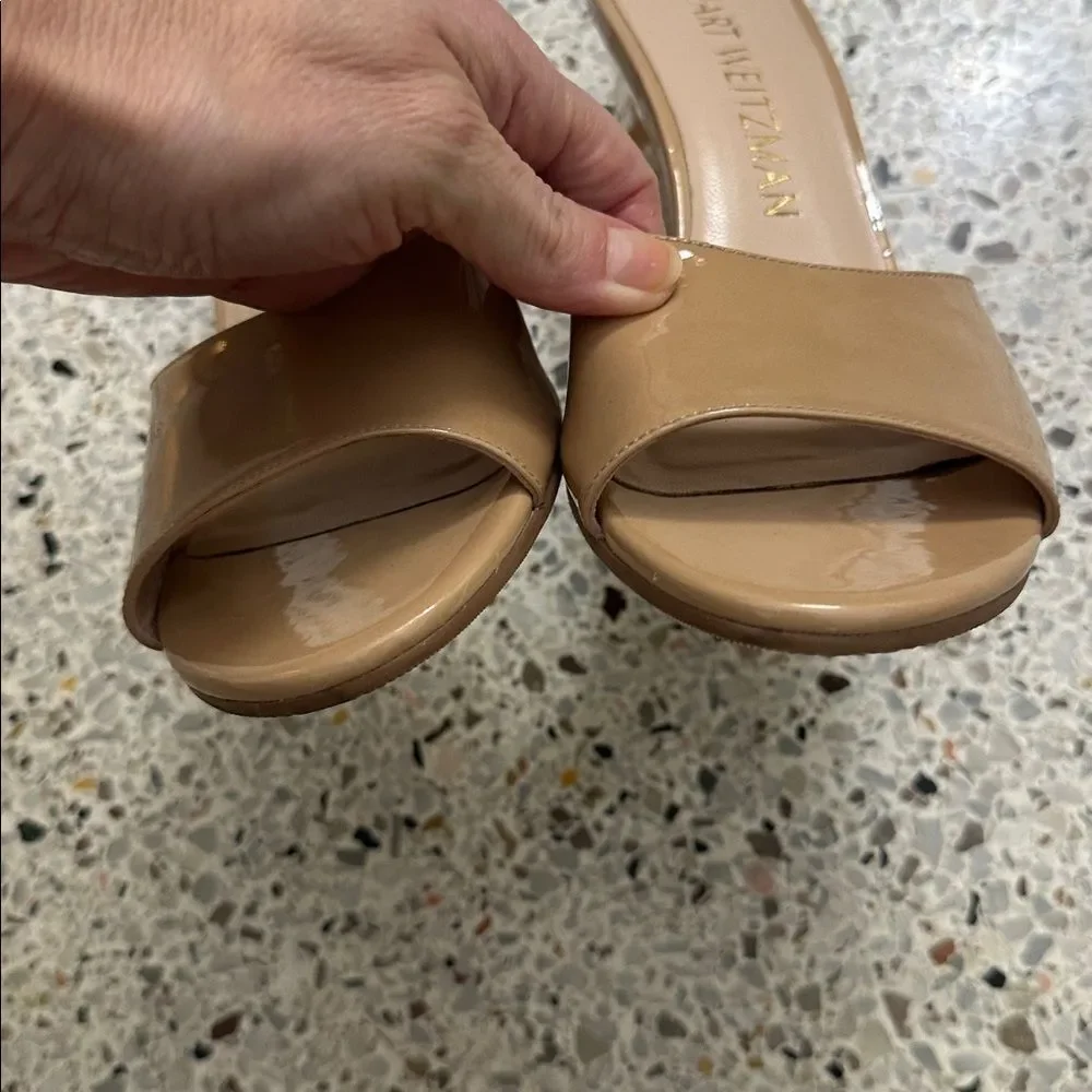 Stuart Weitzman tan nude patent leather wedge sandal 9.5 - Picture 6 of 6